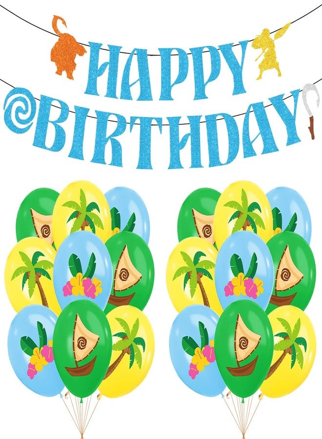 OULUN Birthday Party Decoration Set For Moanna - Moanna Cake Topper, Hawaii Tropical Sandy Beach Birthday Party Supplies, Includes Banner Balloon Cake Decoration - Image 3